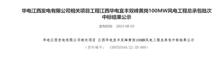 超2億元！華電100MW風電總承包項目中標公示