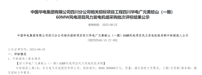 160MW！華電2個風(fēng)電項目候選人公示